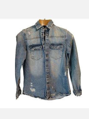 Zara Distressed Blue Denim Shacket Sz S